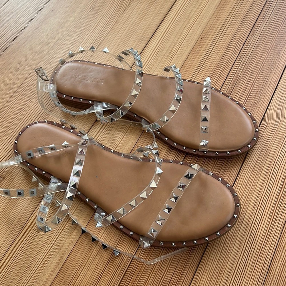 Womens Cushionaire silver and clear studded sandals